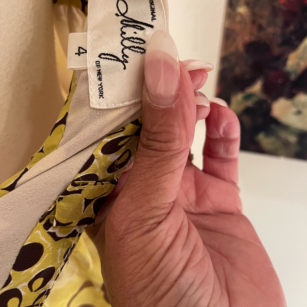 Milly Vibrant Yellow And Brown Patterned Dress - image 7